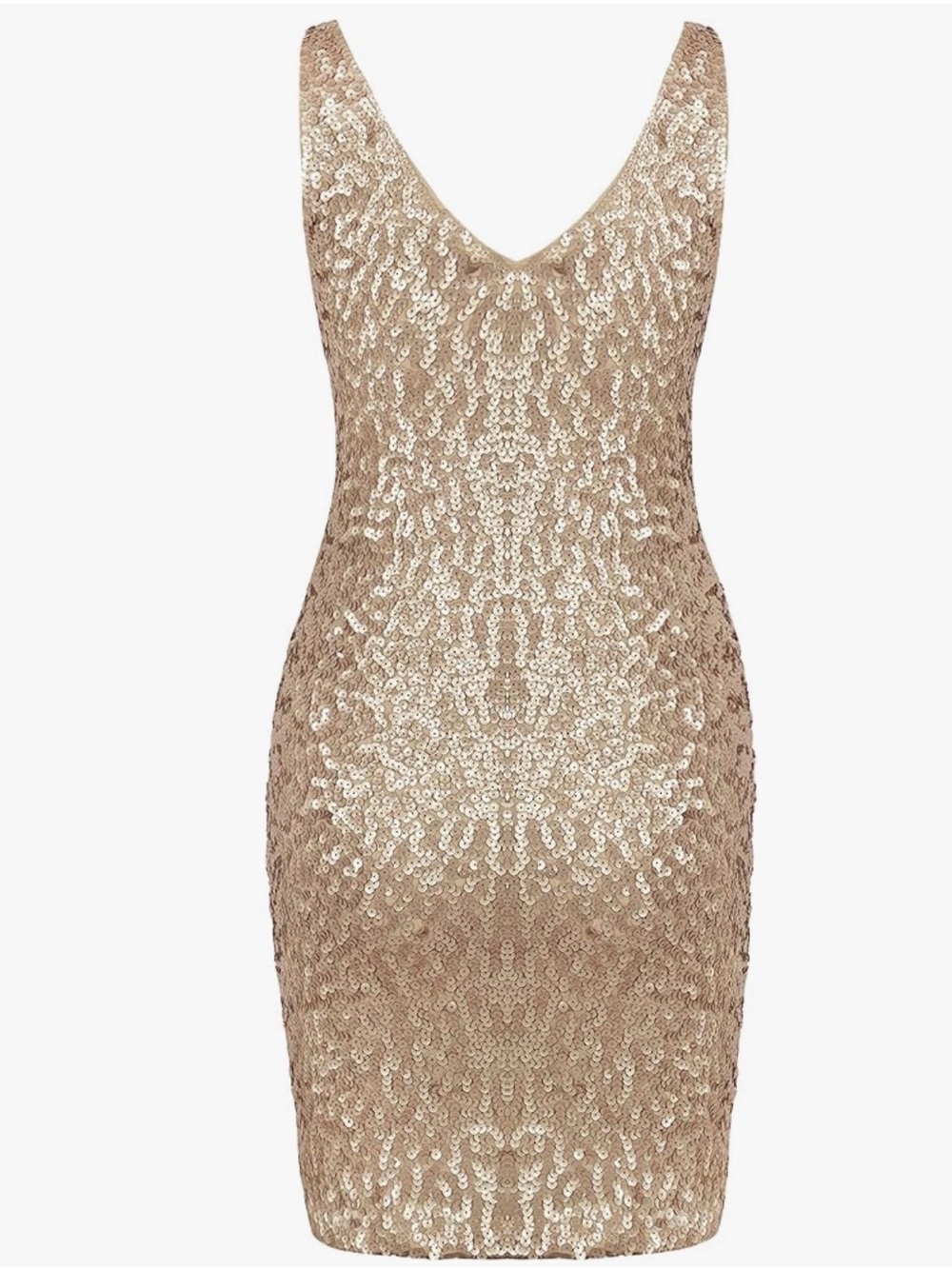 Sequined V-Neck Bodycon Dress in Champagne